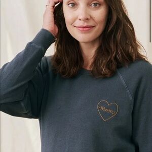 THE GREAT Embroidered MOM Navy Sweatshirt Top Stitched 0 XS